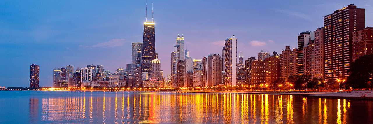 City skyline at dusk